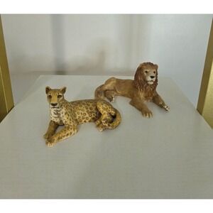 Vintage Castagna Cheetah And Lion Figurines Made In Italy Safari Home Decor